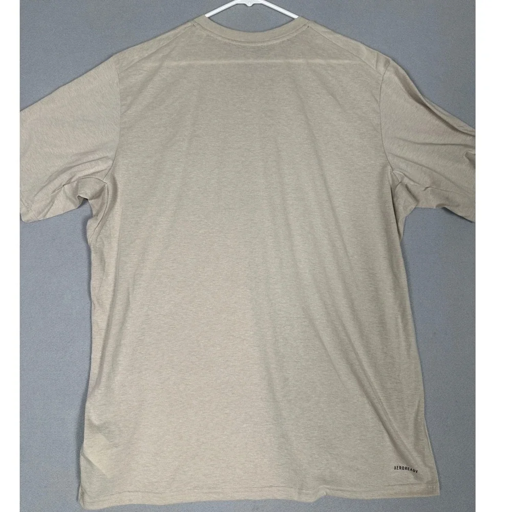 Adidas Aeroready T-Shirt Mens Large Beige Heather Crewneck Logo Short Sleeve Tee